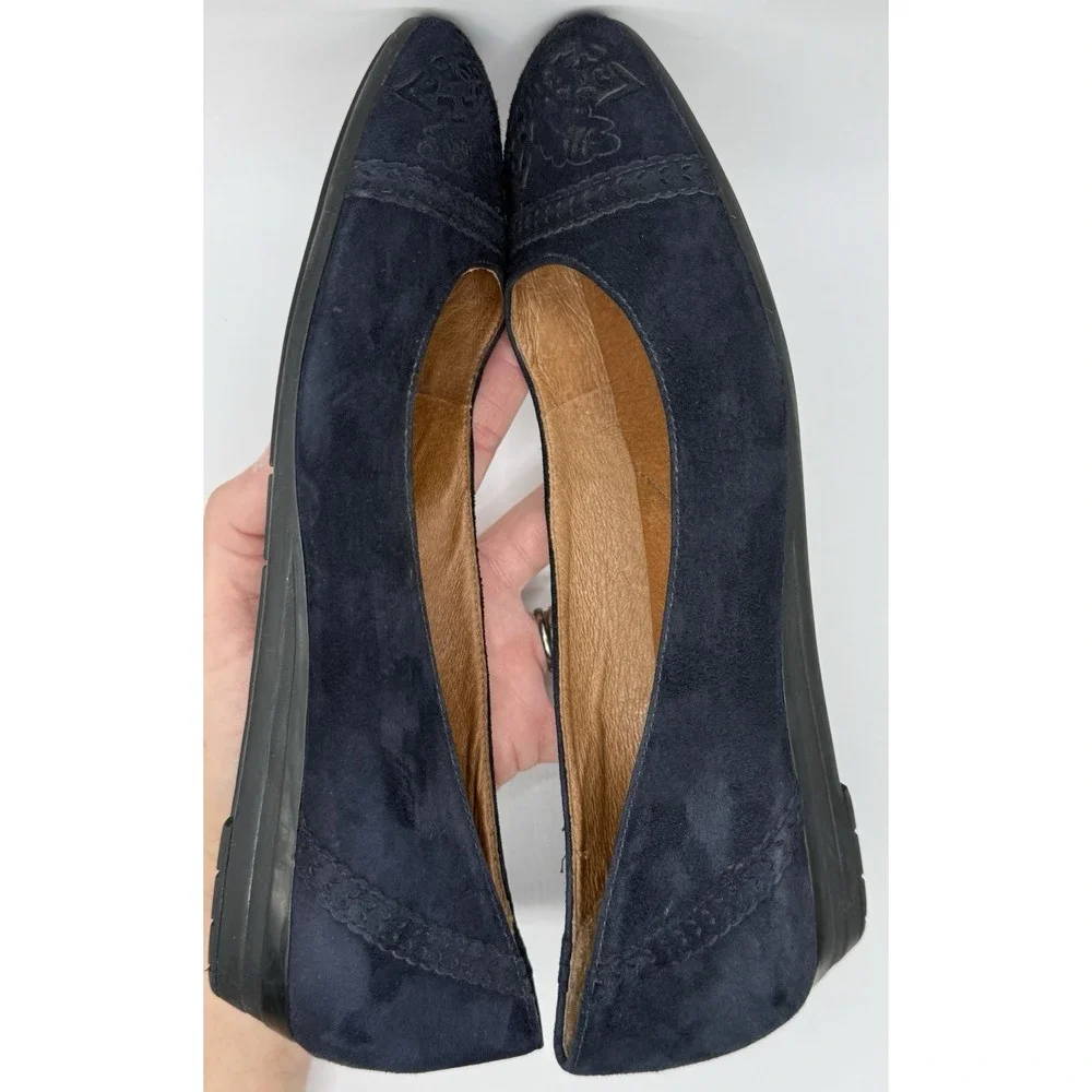 Nurture Navy Blue Suede Floral‎ Laser Cut Ballet Flats Sz 9M Boho Cottagecore